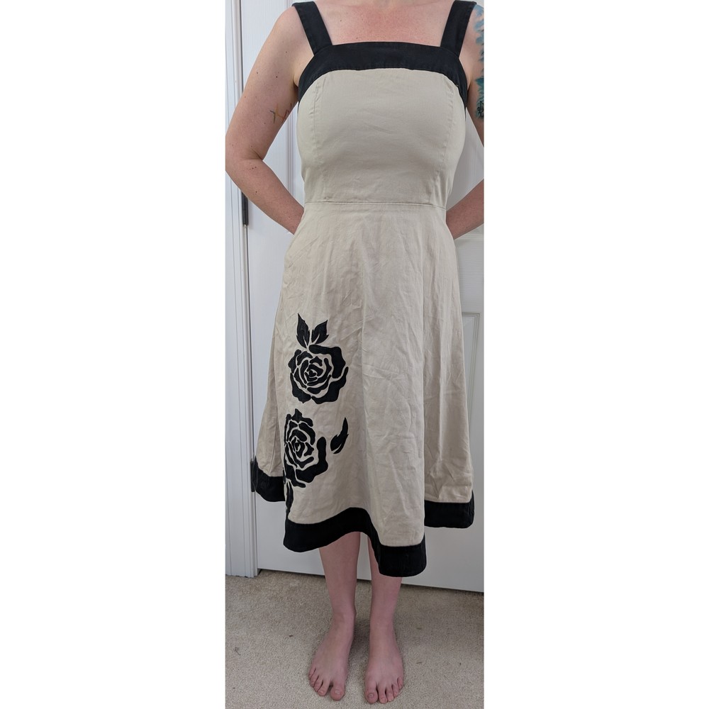 KIM ROGERS Cotton Dress Floral Summer Sz 8 Tan